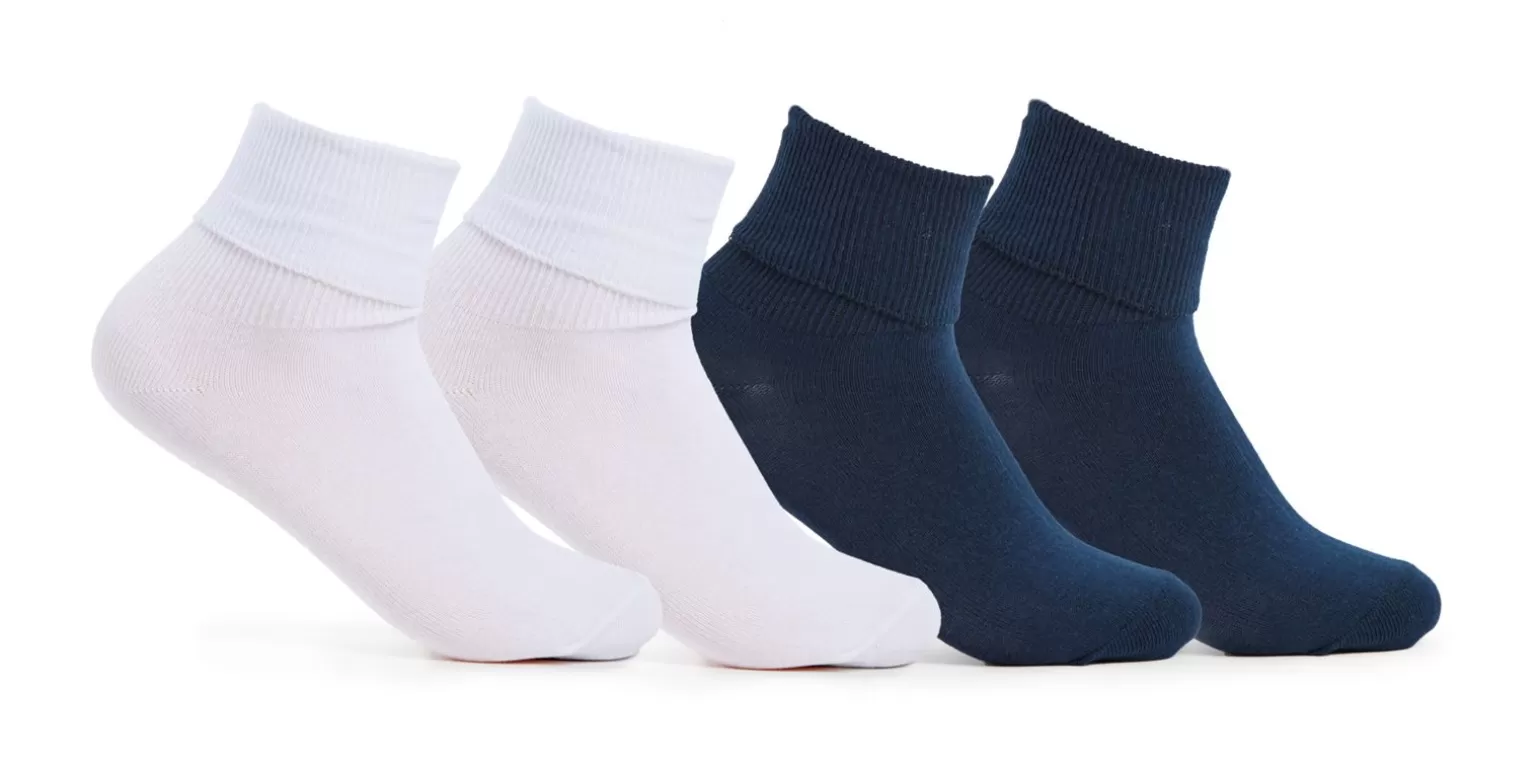 Keds Socks>Big Kid's Kids 4 Pk Half Cushion Turn Cuff White/Navy