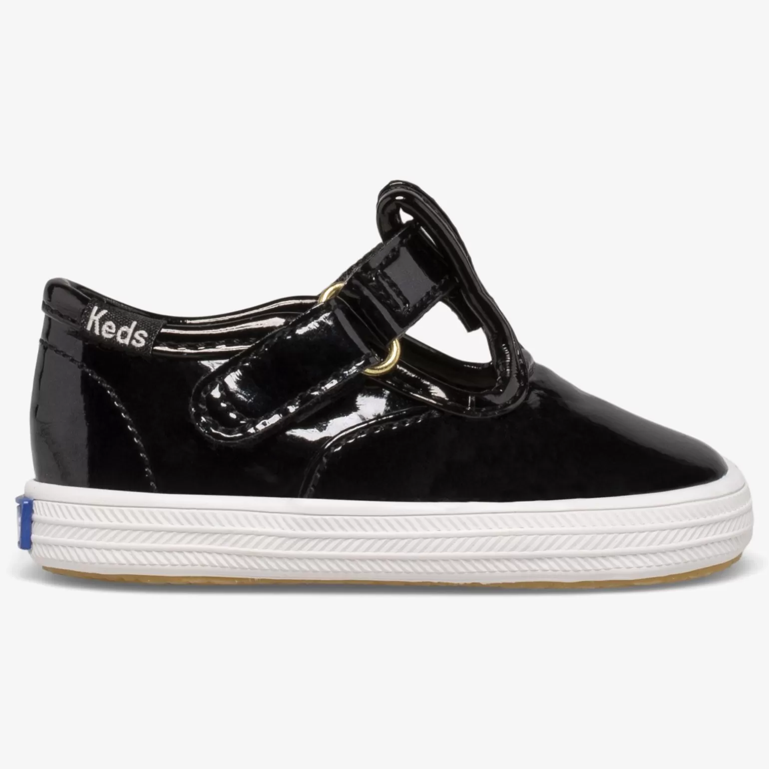 Keds Girls>Little Kid's Champion Toe Cap T-Strap Sneaker Black Patent