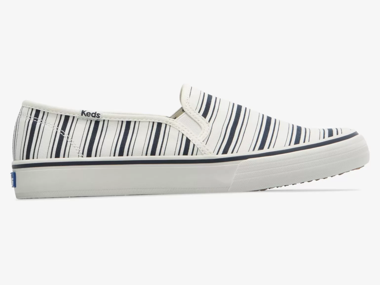 Keds Slip Ons>Women's Double Decker Canvas Stripe Slip On Sneaker White Navy