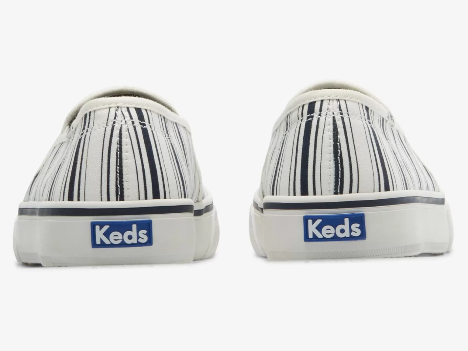 Keds Slip Ons>Women's Double Decker Canvas Stripe Slip On Sneaker White Navy