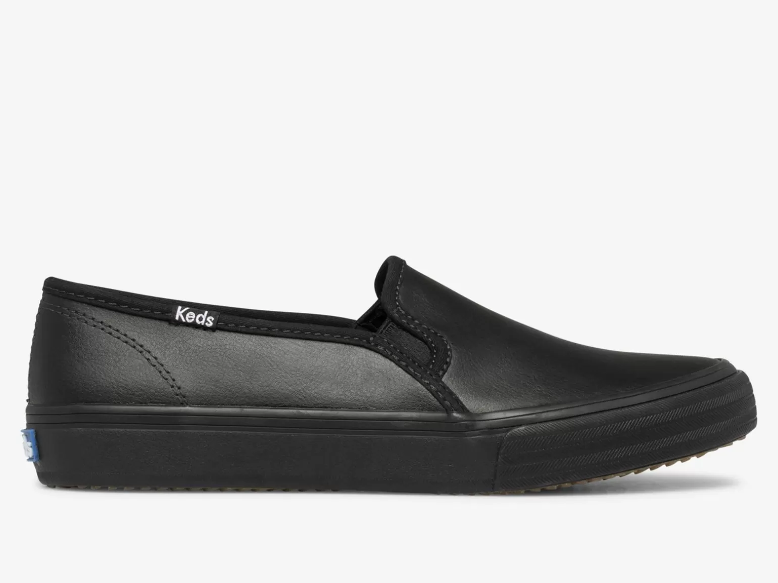 Keds Leather>Women's Double Decker Leather Slip On Sneaker Black Black