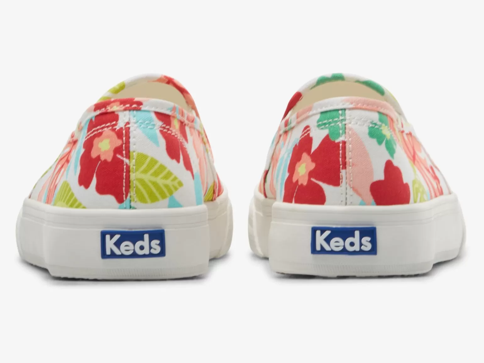 Keds Slip Ons>Women's Double Decker Tropical Print Slip On Sneaker White Coral