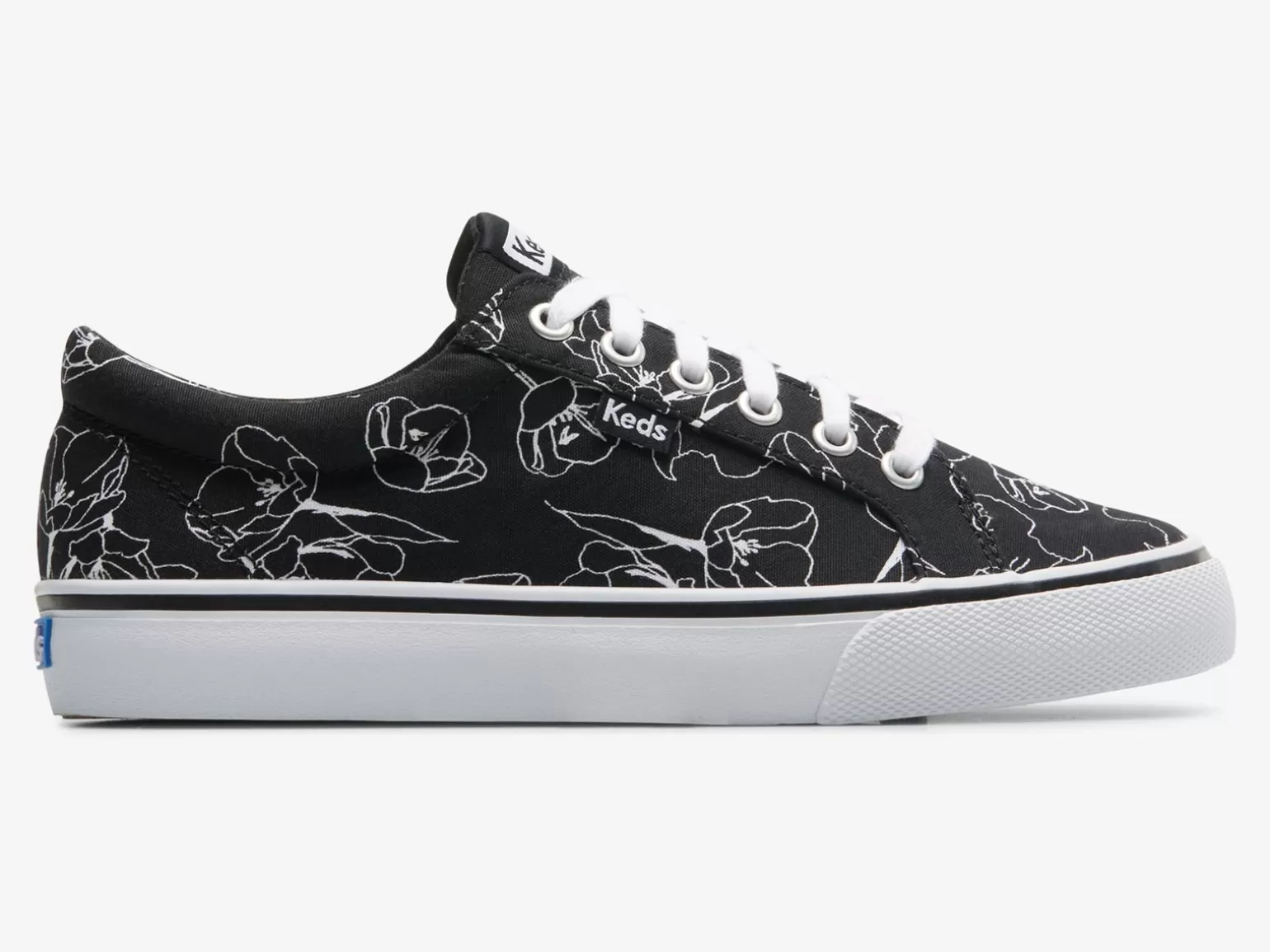 Keds Lace Ups>Women's Jump Kick Canvas Hand Drawn Floral Sneaker Black White