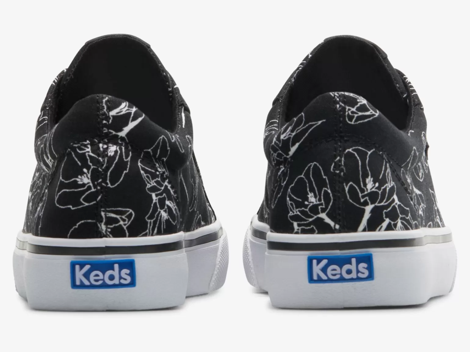 Keds Lace Ups>Women's Jump Kick Canvas Hand Drawn Floral Sneaker Black White