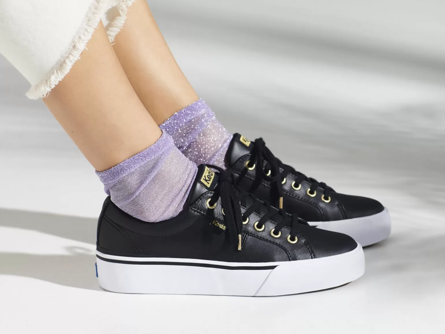 Keds Platforms>Women's Jump Kick Duo Leather Sneaker Black