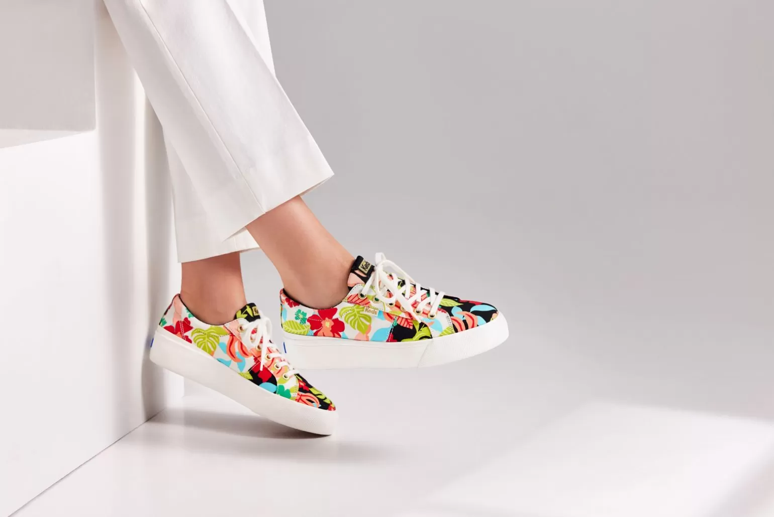 Keds Platforms>Women's Jump Kick Duo Tropical Print Sneaker Black Coral