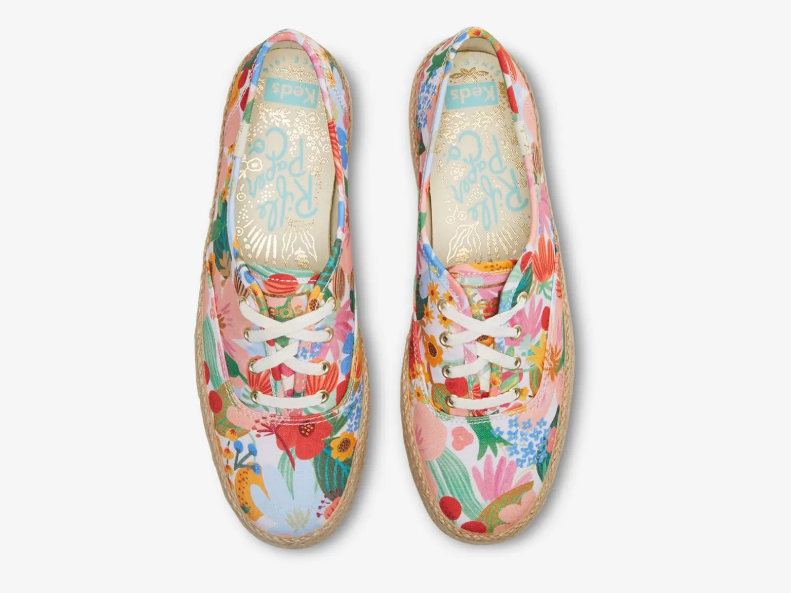 Keds Platforms>Women's X Rifle Paper Co. The Platform Jute Sicily White Multi