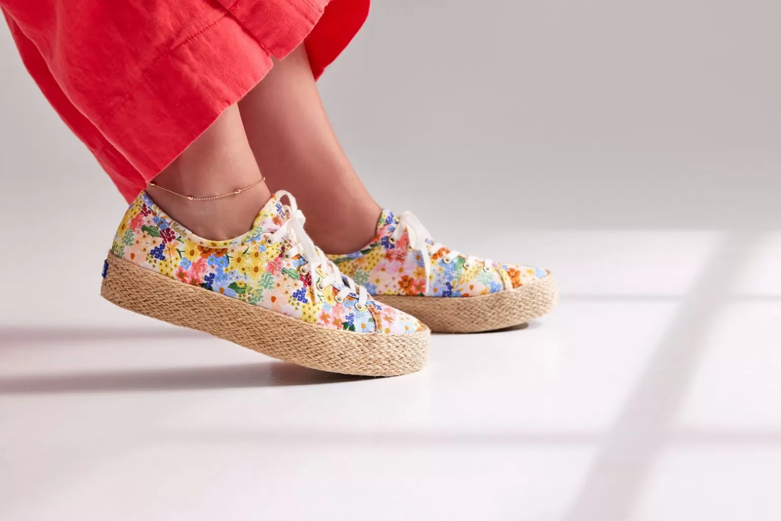 Keds Platforms>Women's X Rifle Paper Co. Triple Kick Jute Margaux White Multi