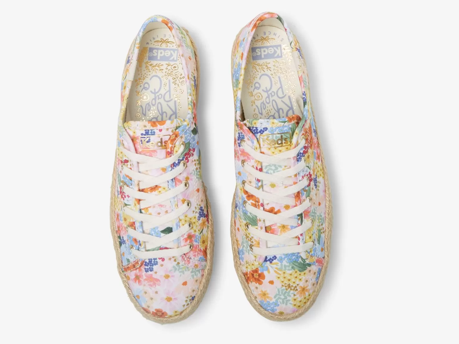 Keds Platforms>Women's X Rifle Paper Co. Triple Kick Jute Margaux White Multi