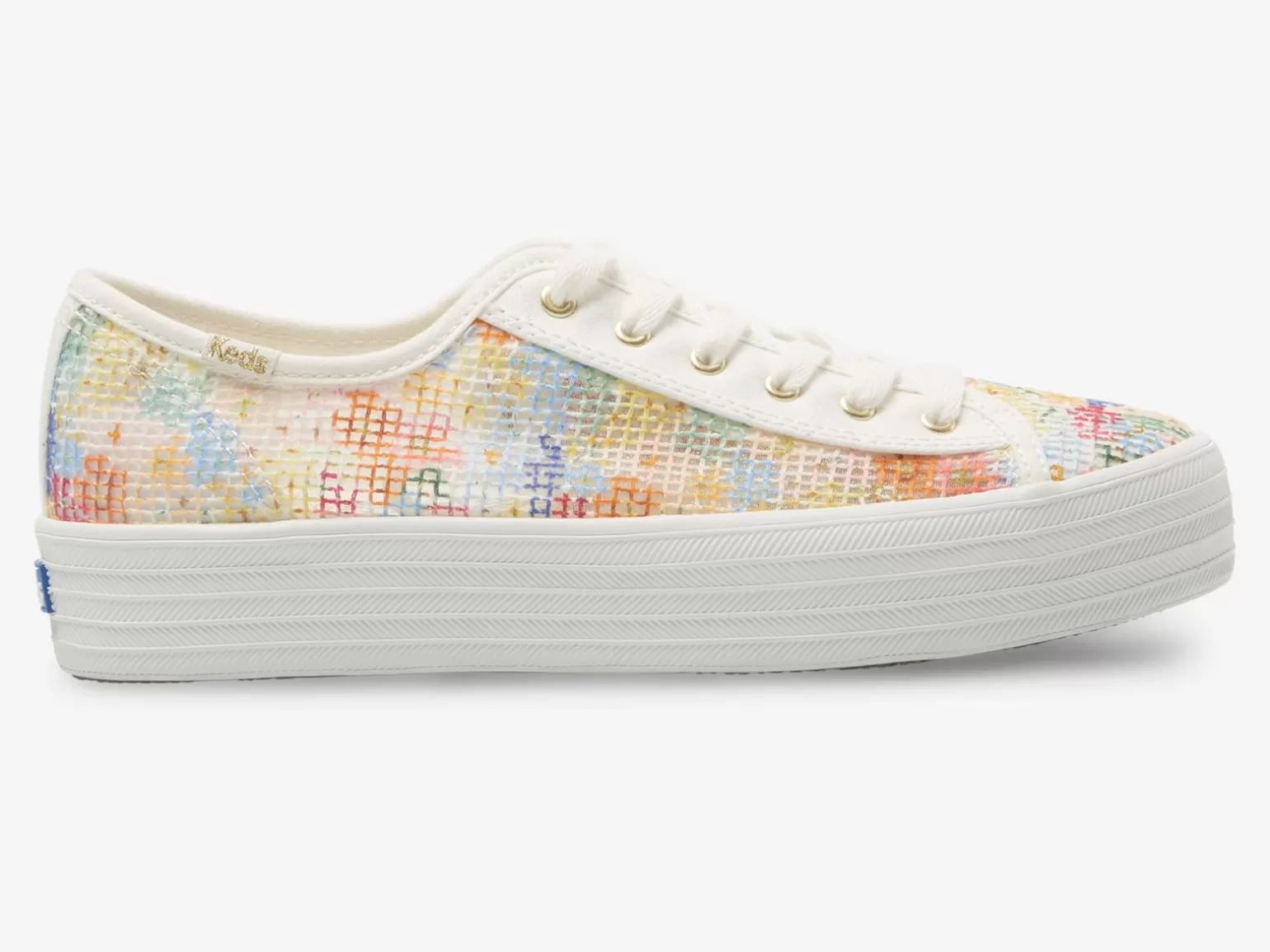 Keds Platforms>Women's X Rifle Paper Co. Triple Kick Mesh Margaux White Multi
