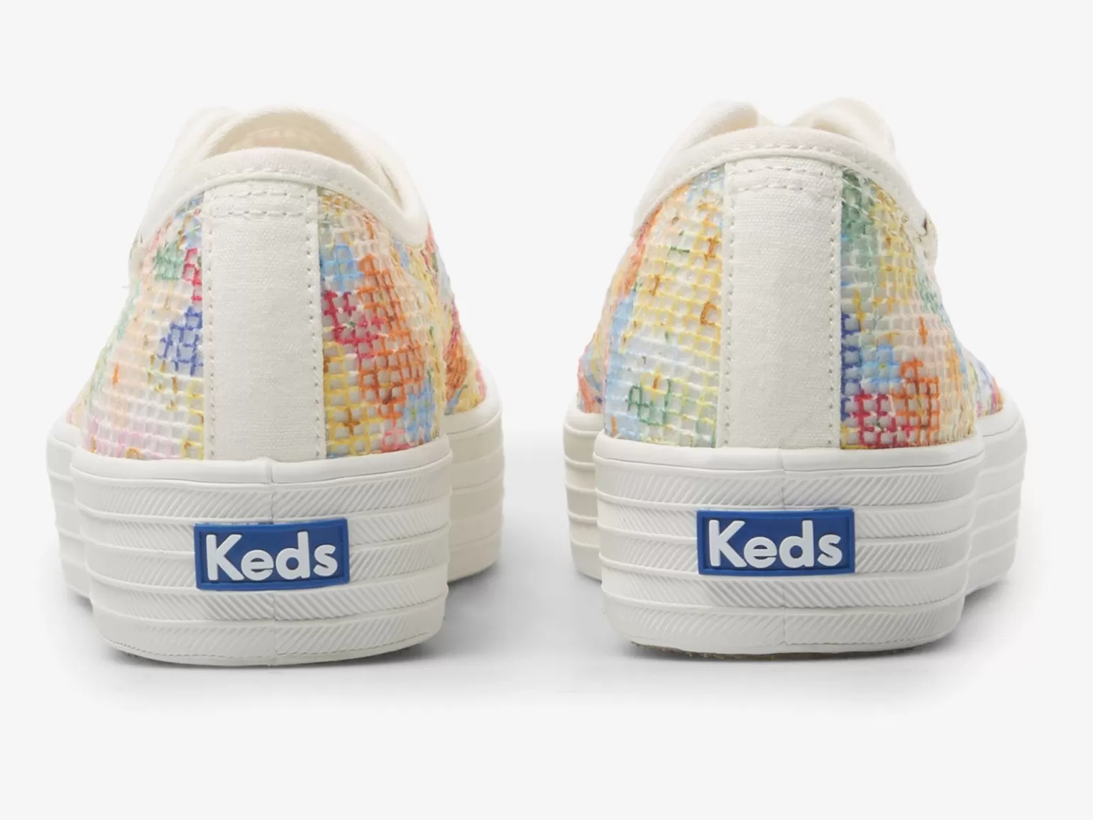 Keds Platforms>Women's X Rifle Paper Co. Triple Kick Mesh Margaux White Multi