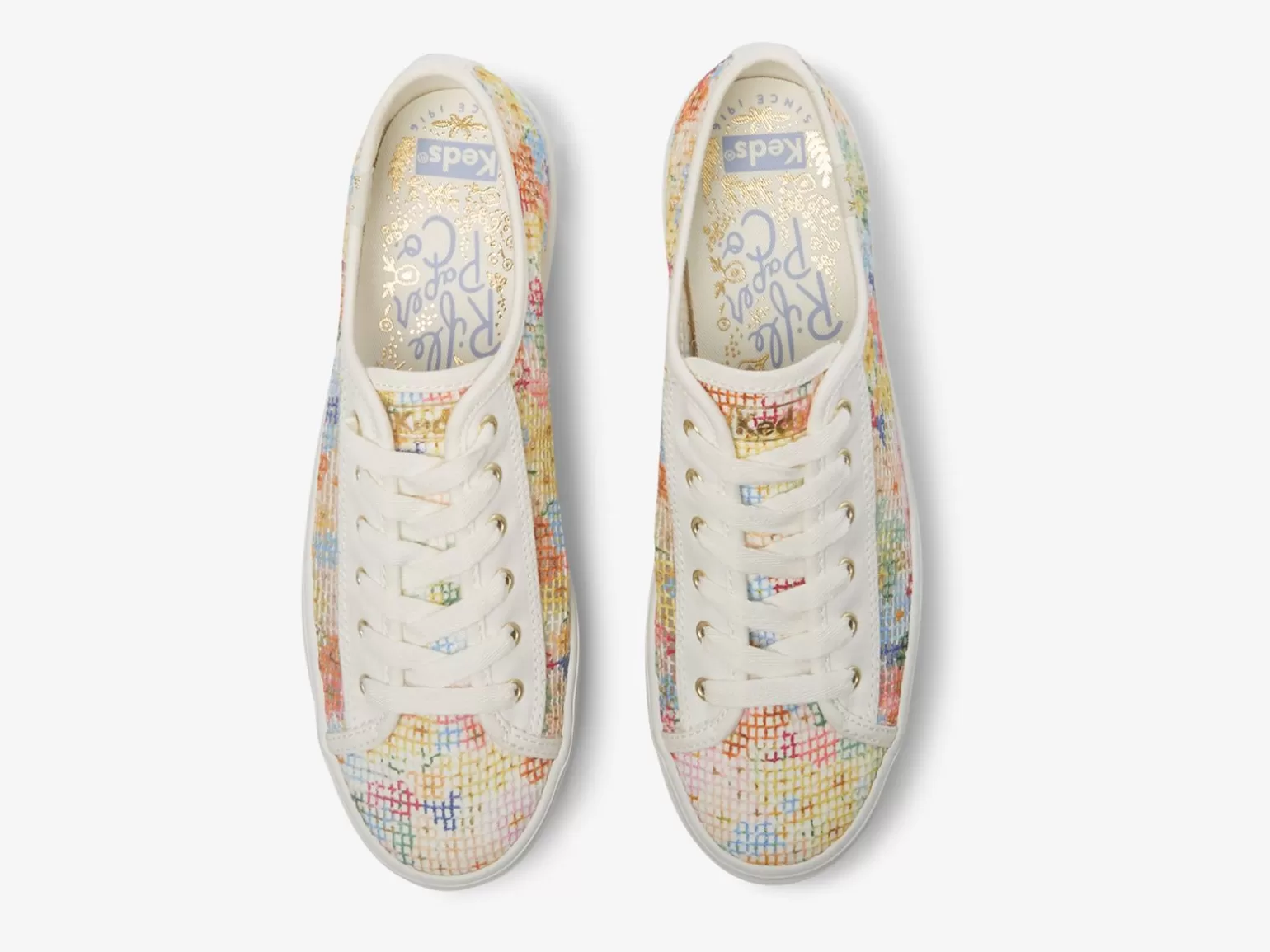 Keds Platforms>Women's X Rifle Paper Co. Triple Kick Mesh Margaux White Multi