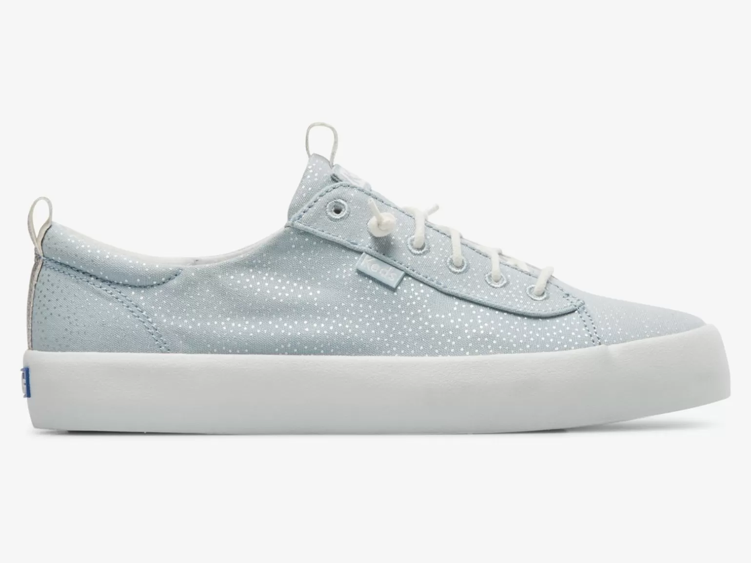 Keds Slip Ons>Women's Kickback Canvas Dots Print Sneaker Light Blue Silver