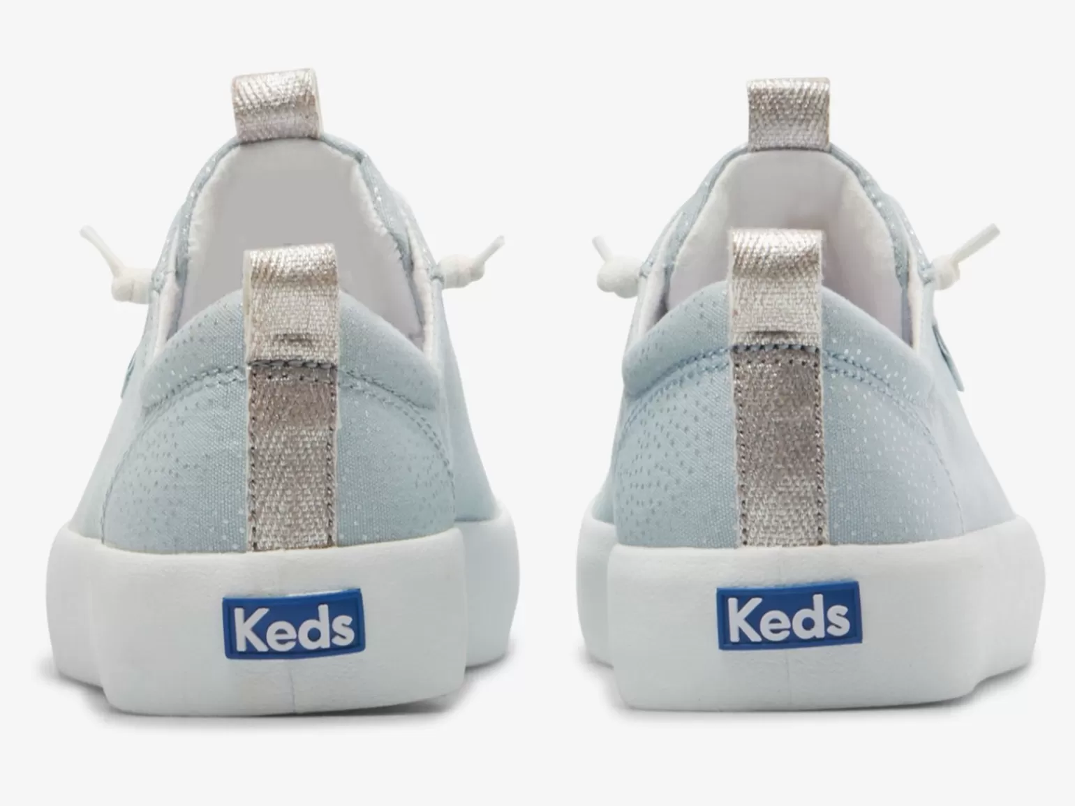 Keds Slip Ons>Women's Kickback Canvas Dots Print Sneaker Light Blue Silver