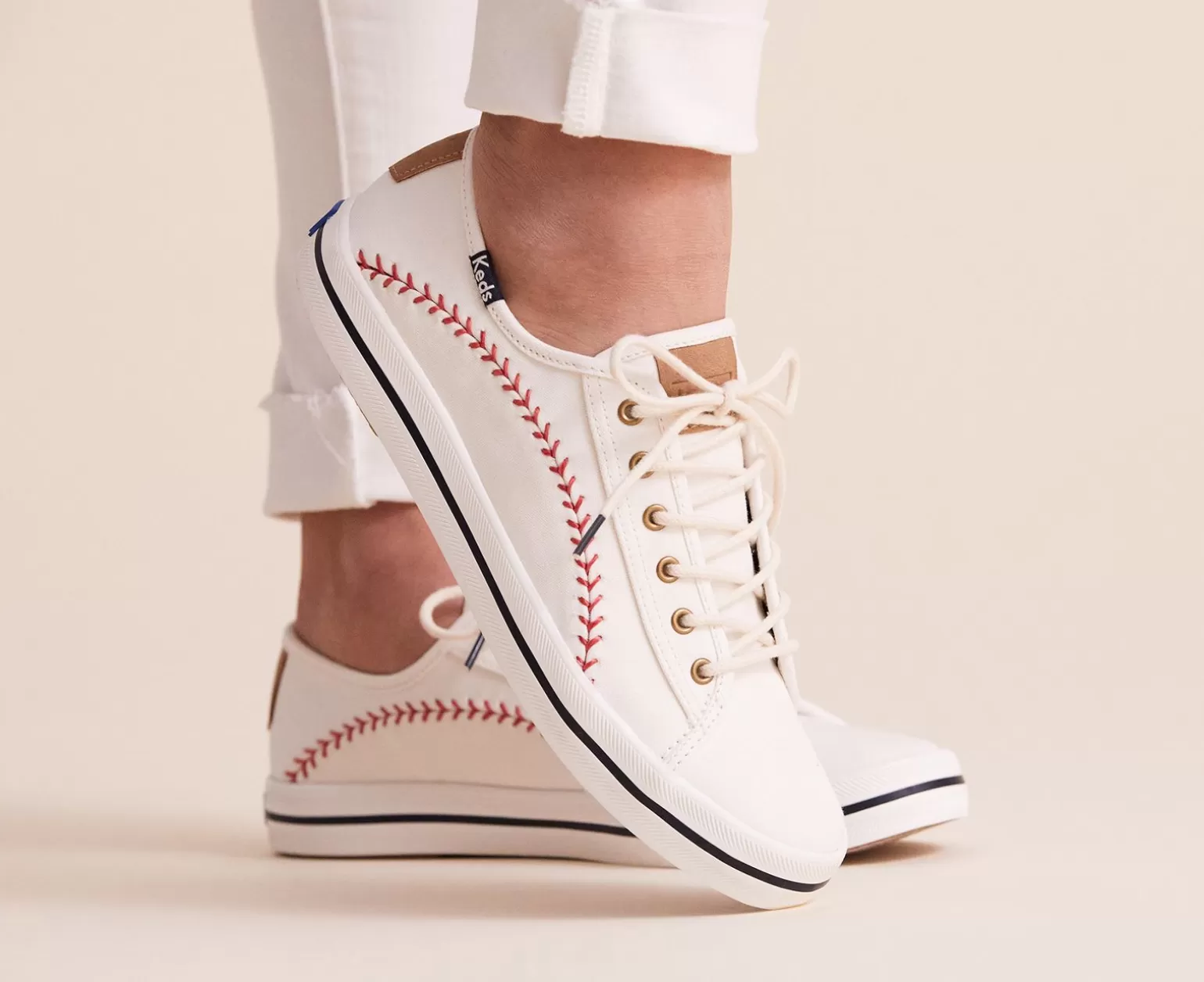 Keds Lace Ups>Women's Kickstart Pennant Sneaker Off White Canvas