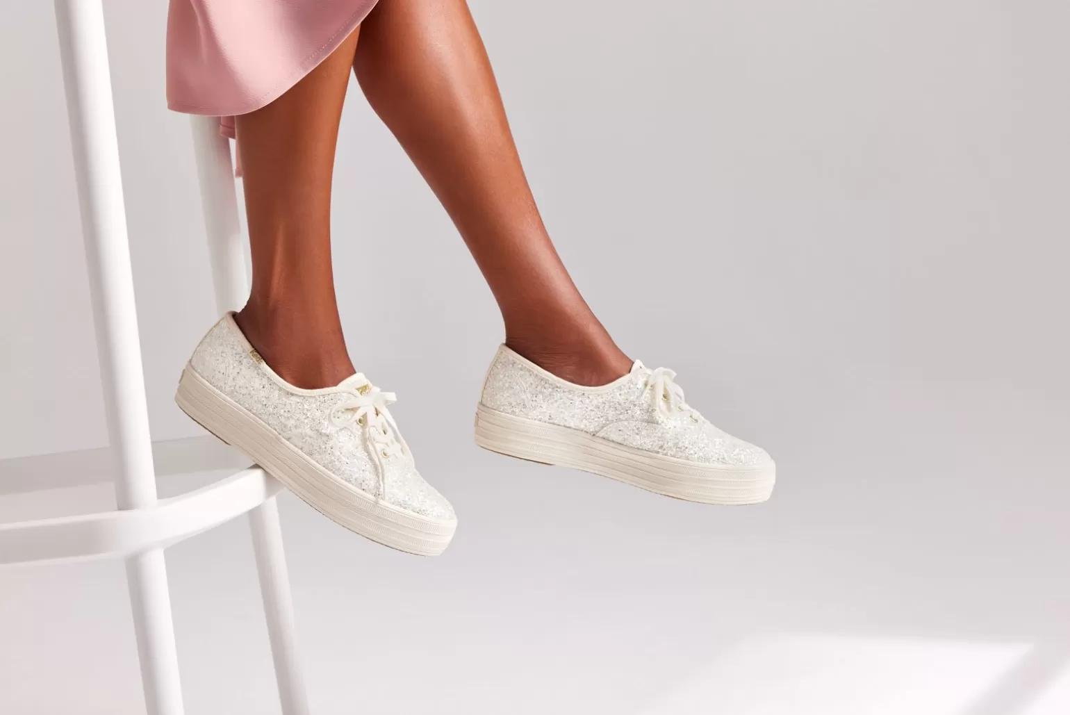 Keds Platforms>Women's The Platform Glitter Celebration Sneaker Cream