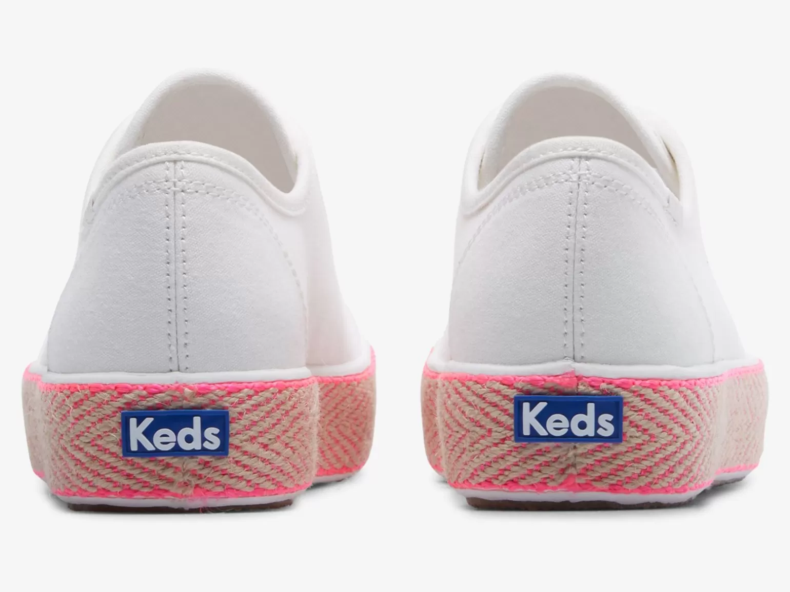 Keds Platforms>Women's Triple Kick Canvas Jute Foxing Sneaker White Neon Pink