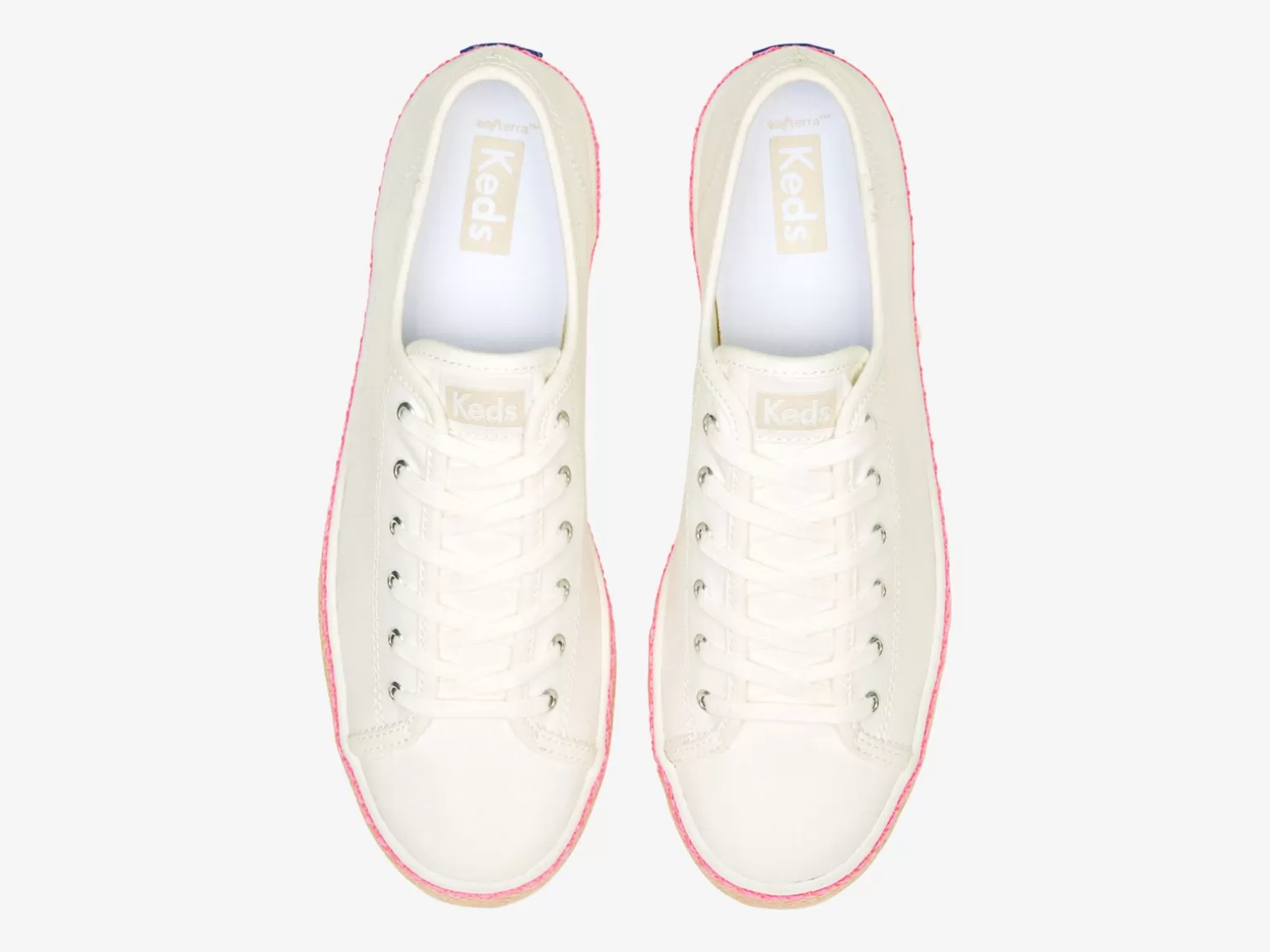 Keds Platforms>Women's Triple Kick Canvas Jute Foxing Sneaker White Neon Pink