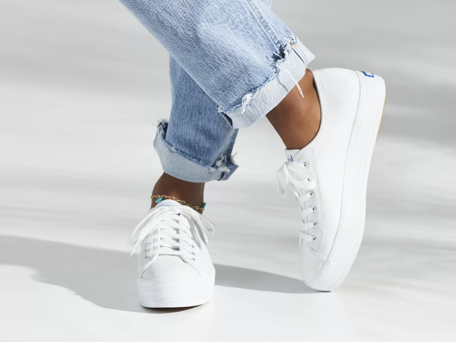 Keds Platforms>Women's Triple Kick Leather Sneaker White