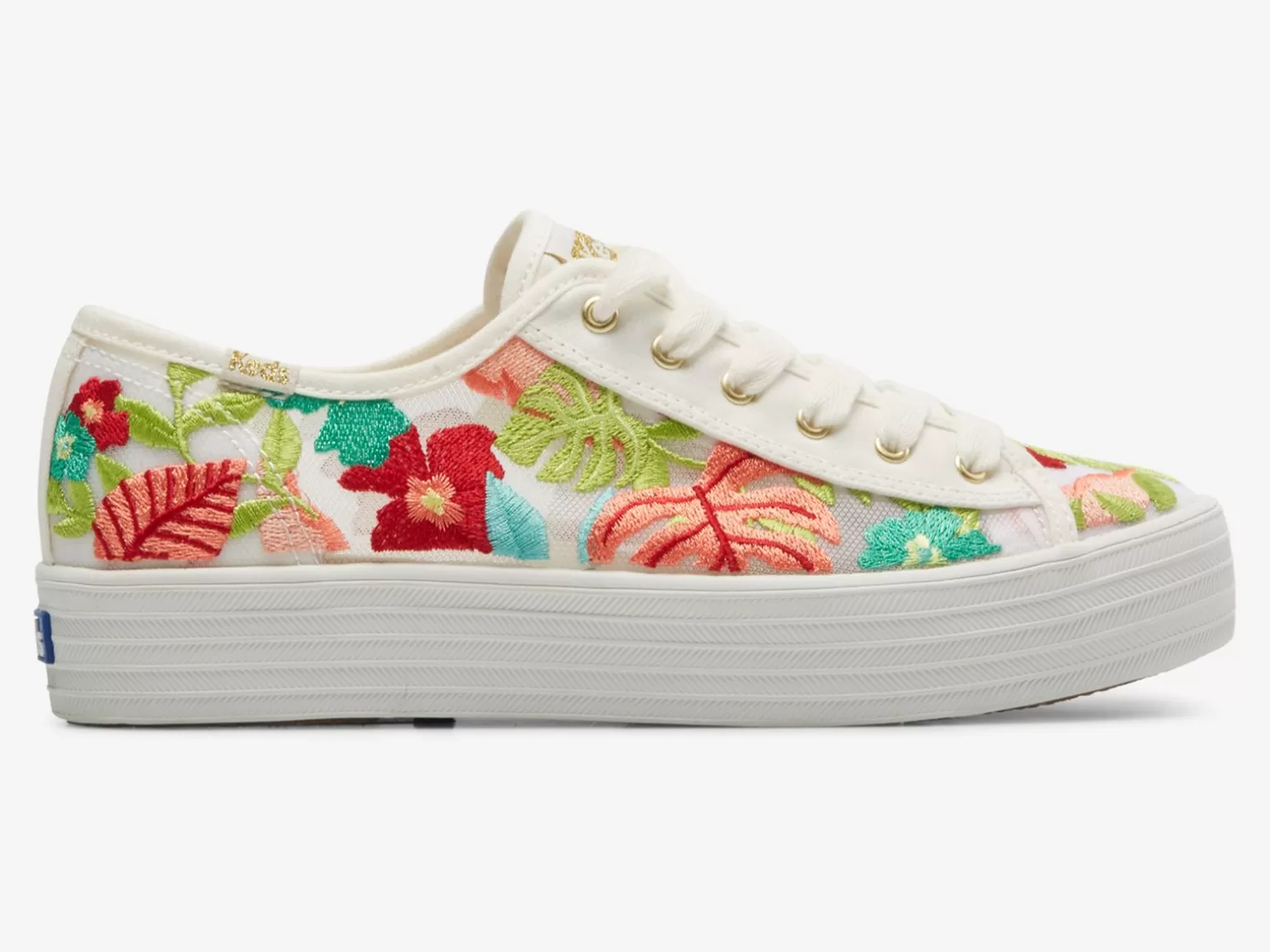 Keds Platforms>Women's Triple Kick Tropical Embroidery Sneaker White Coral