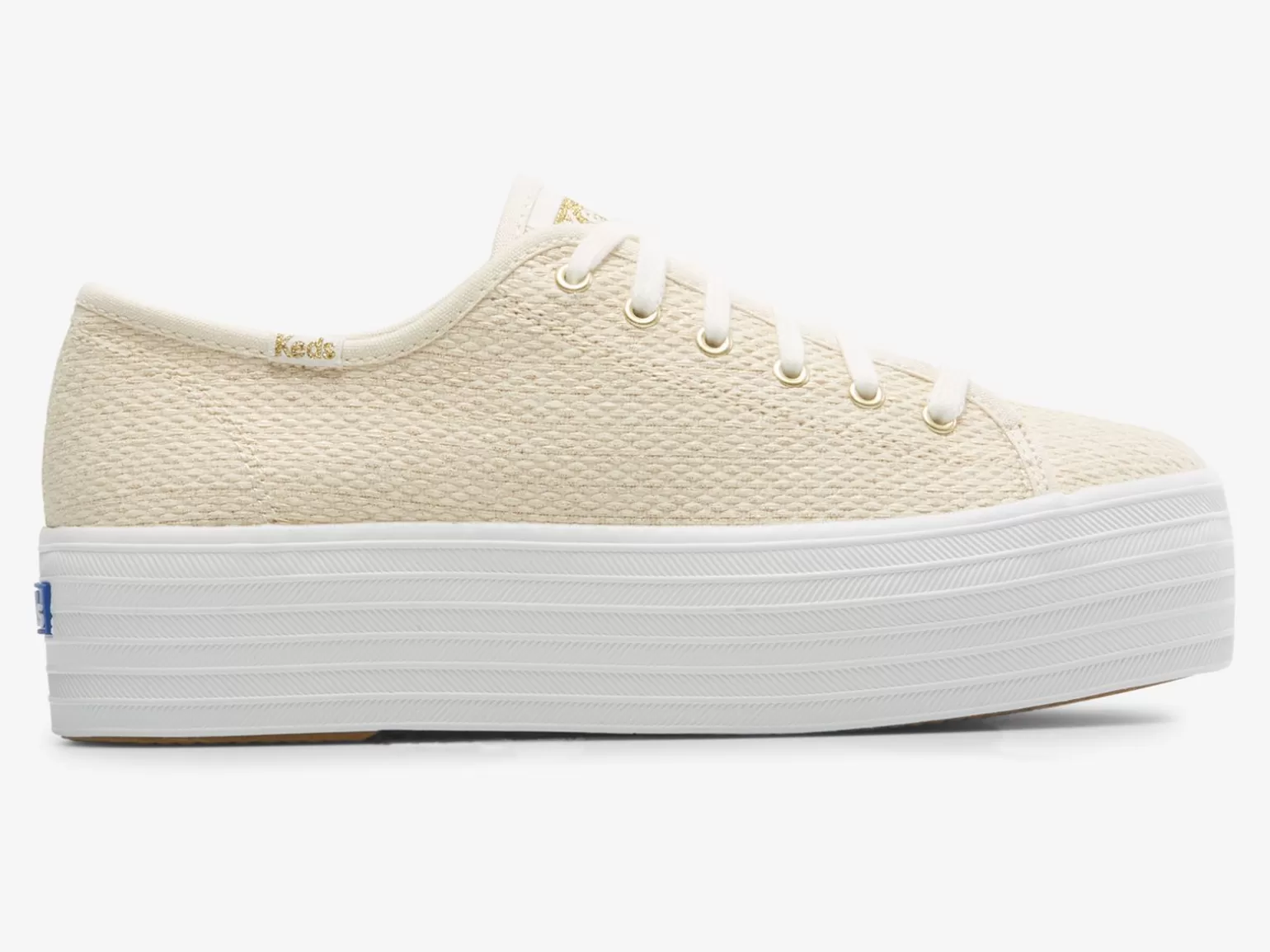 Keds Platforms>Women's Triple Up Metallic Woven Sneaker Natural Gold