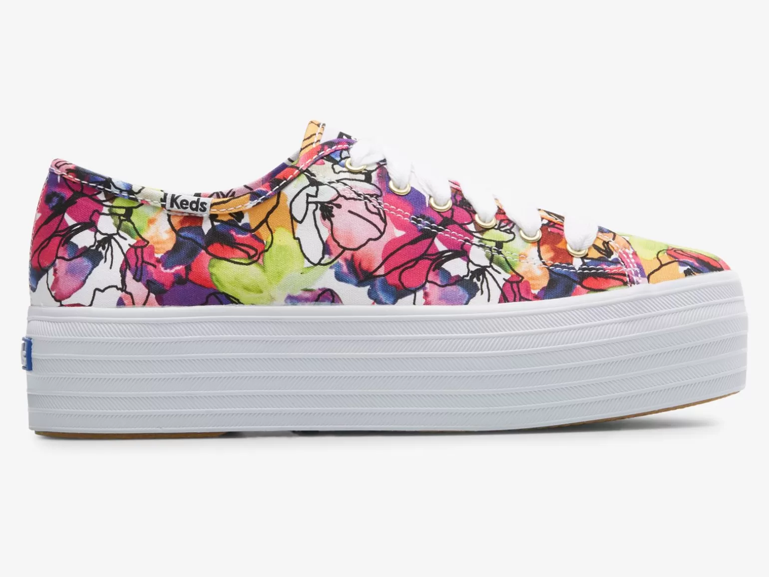 Keds Platforms>Women's Triple Up Watercolor Floral Sneaker White Purple