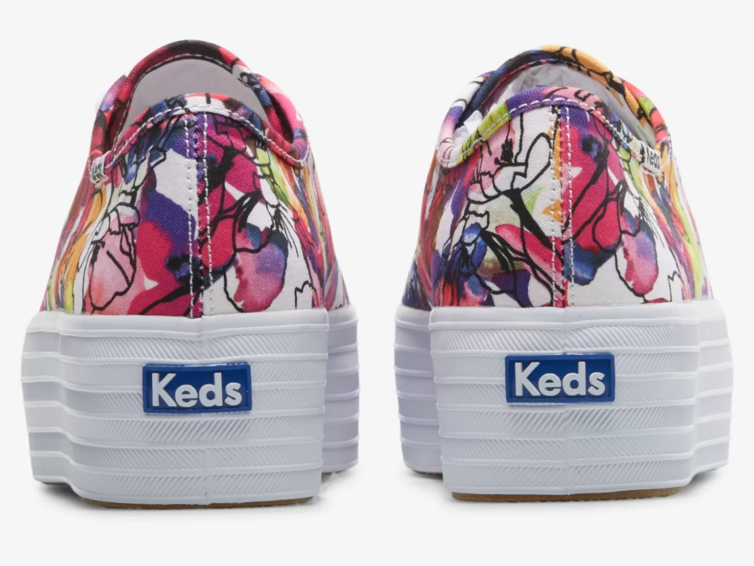 Keds Platforms>Women's Triple Up Watercolor Floral Sneaker White Purple